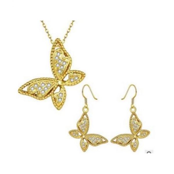 Butterfly chain necklace with earings- gold and bronze