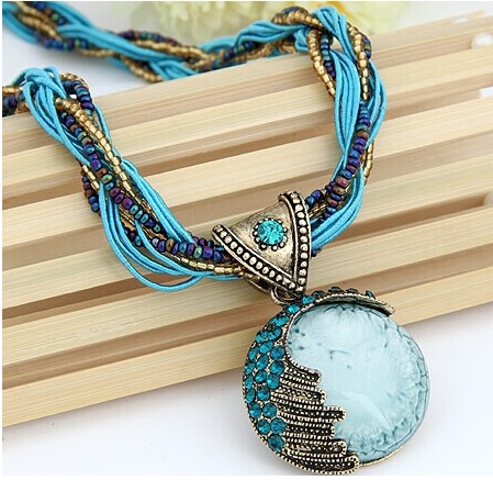 Boho Reiki Opal Stone Pendant Necklace -Light Blue