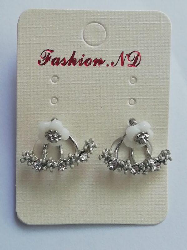 Zircon Crystal Daisy Flower Stud Earrings -Silver