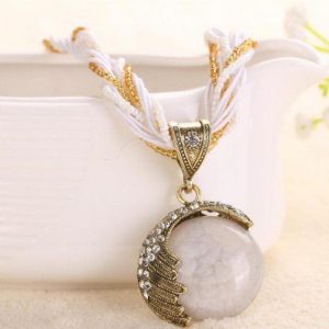 Boho Reiki Opal Stone Pendant Necklace -White