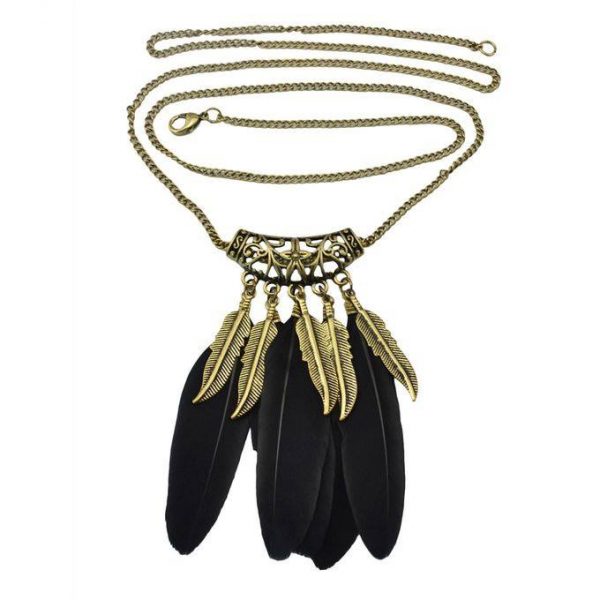Feather Necklace -Black