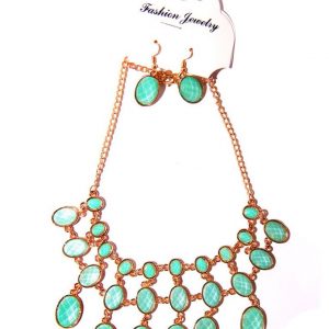 Gold plated layered necklace light jade green
