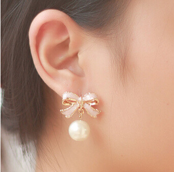 Bow Earring With Pearl Drop
