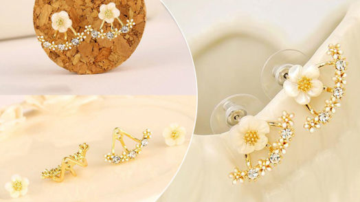 Zircon Crystal Daisy Flower Stud Earrings - Gold