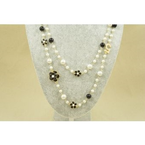 Double layer long pearl necklace