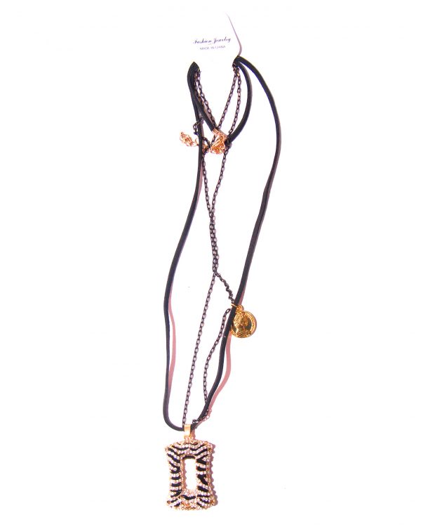 Double stranded gold plated chain and black cord with pendant